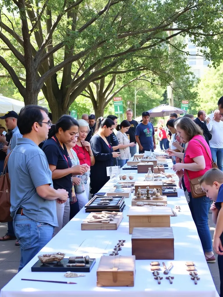 A photograph of APAT members participating in a community event, showcasing historical artifacts and engaging with the public about the history of the Manufacture d'Armes.