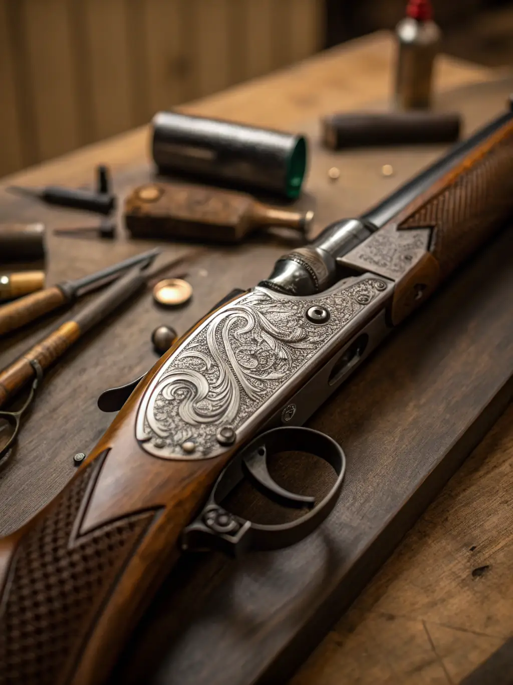 A photograph showcasing the restoration of a historical firearm at the APAT workshop, with members carefully cleaning and preserving the artifact.